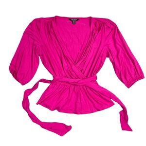Lauren Ralph Lauren Womens Size PS V-Neck Tie Waist Pink Blouse